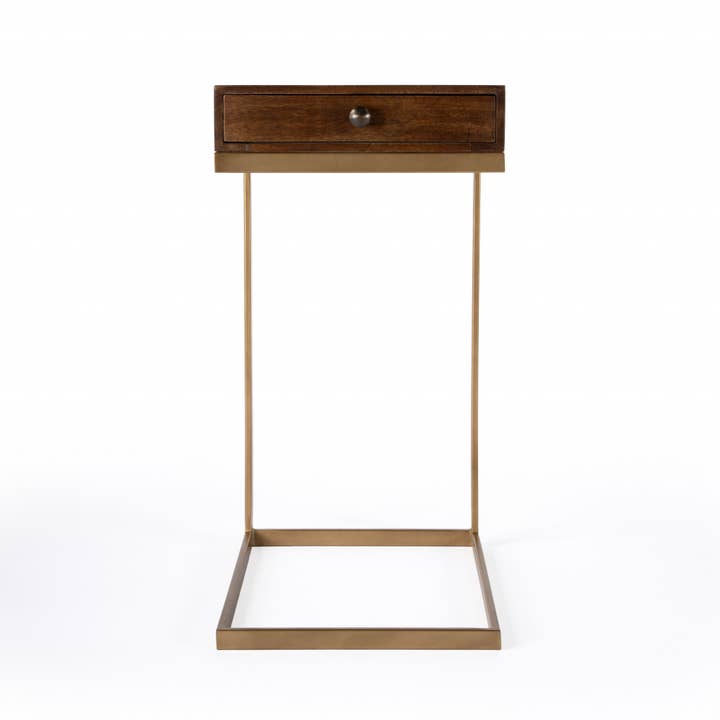 HomeRoots - Wholesale Side Table - 27"Natural Brown Solid And Wood Square End Table With Drawer2