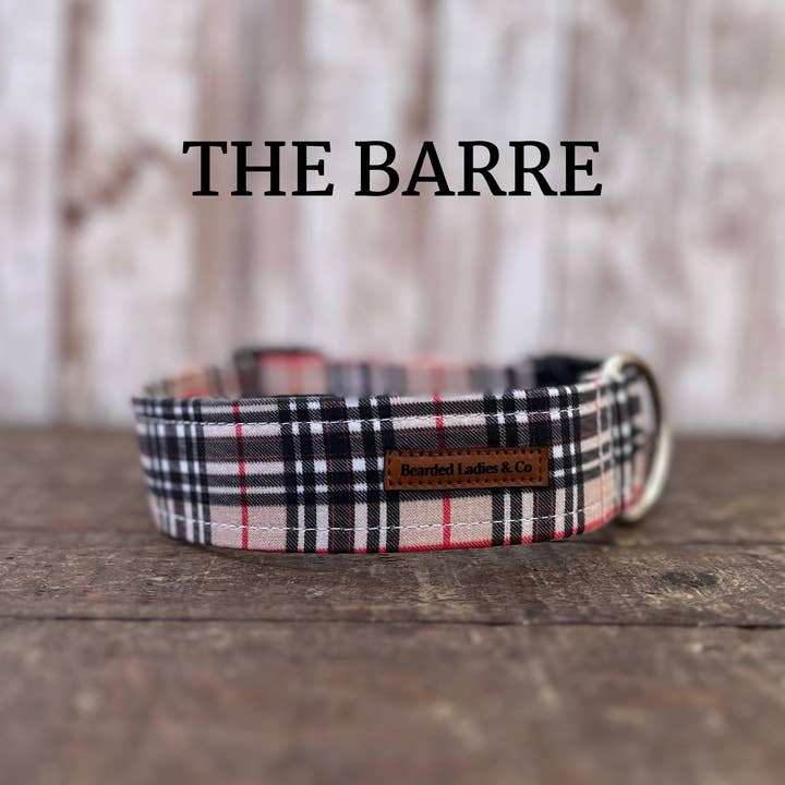 Collare per cane a quadri crema, nero e rosso per la vendita all'ingrosso da parte di Bearded Ladies & Co