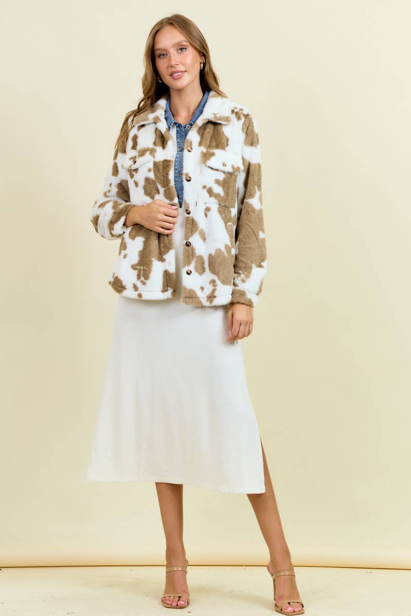 Doe and Rae - Vente Veste-chemise – femme - SURCHEMISE EN FAUSSE FOURRURE IMPRIMÉE VACHE - 10769J4