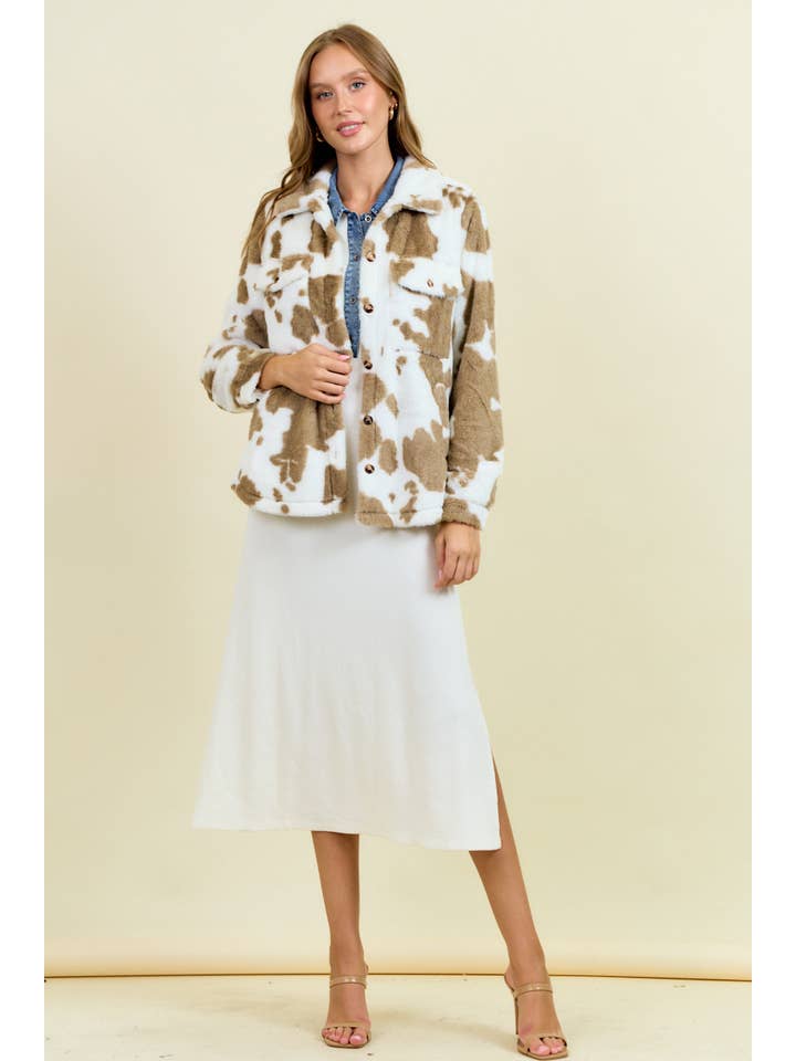 Doe and Rae - Vente Veste-chemise – femme - SURCHEMISE EN FAUSSE FOURRURE IMPRIMÉE VACHE - 10769J4