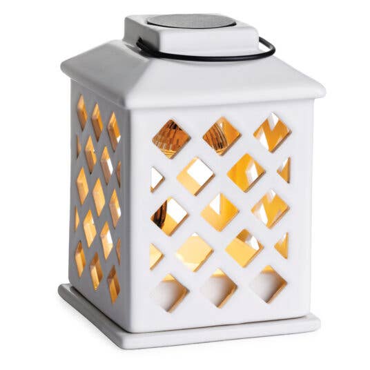 Lampe parfumée CANDLE WARMERS® Canopy modèle TRELLIS LANTERN blanche électrique pour la vente par Candle Warmers Etc. Duftlampen & Kerzen