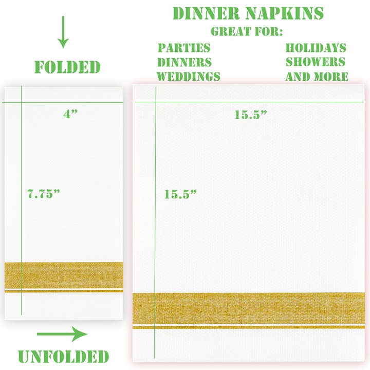EcoQuality - Wholesale Disposable Napkin - Elegant Cloth-Like Disposable Paper Dinner Napkins Gold Bord