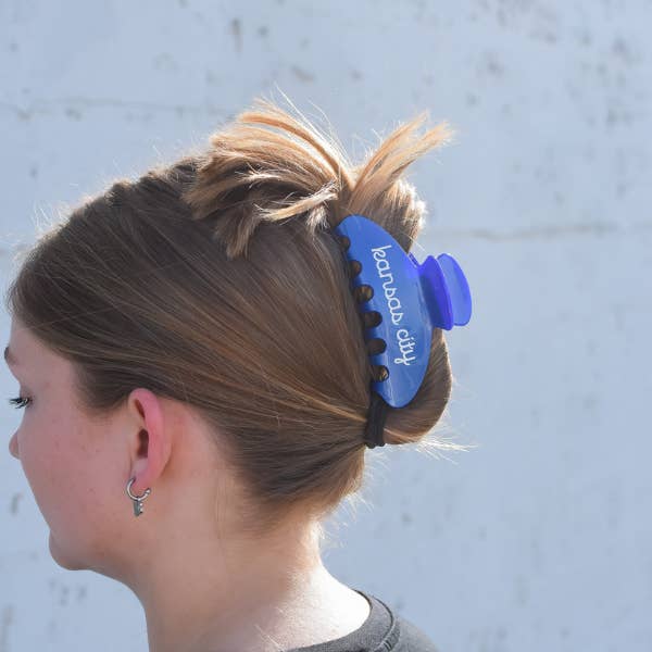 EB and Co. - Wholesale Hair Clip - Women's - (Preorder) Kansas City Blue Script Claw Clip3