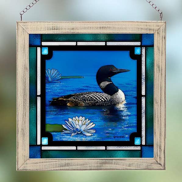 Art Brand Studios - Wholesale Wall Accent - NORTHLAND LOON FRM 9X9 FRAMED GLASS ART - STEVENS