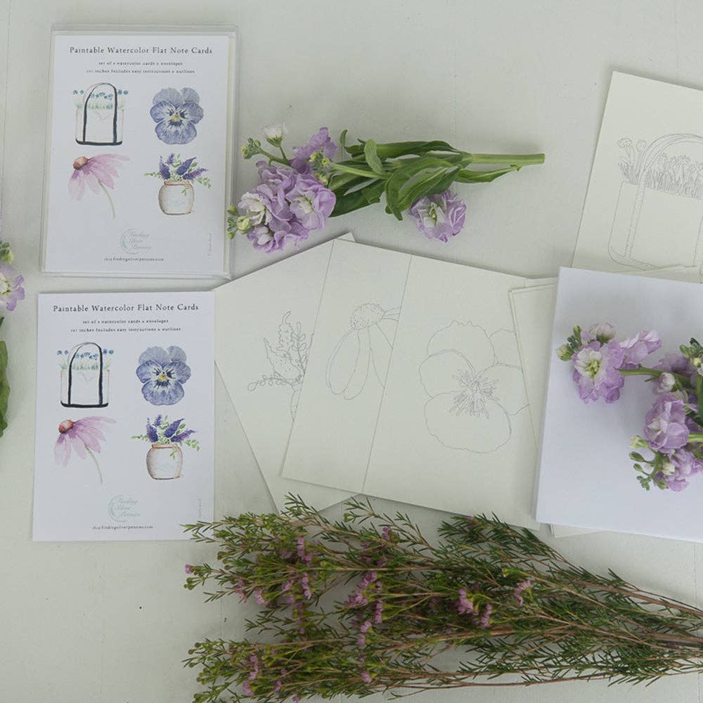 Finding Silver Pennies - Wholesale Paint Set - Paintable Watercolor Flat Note Cards Flowers | Art Kit1