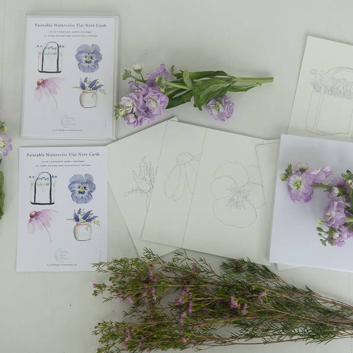 Finding Silver Pennies - Wholesale Paint Set - Paintable Watercolor Flat Note Cards Flowers1