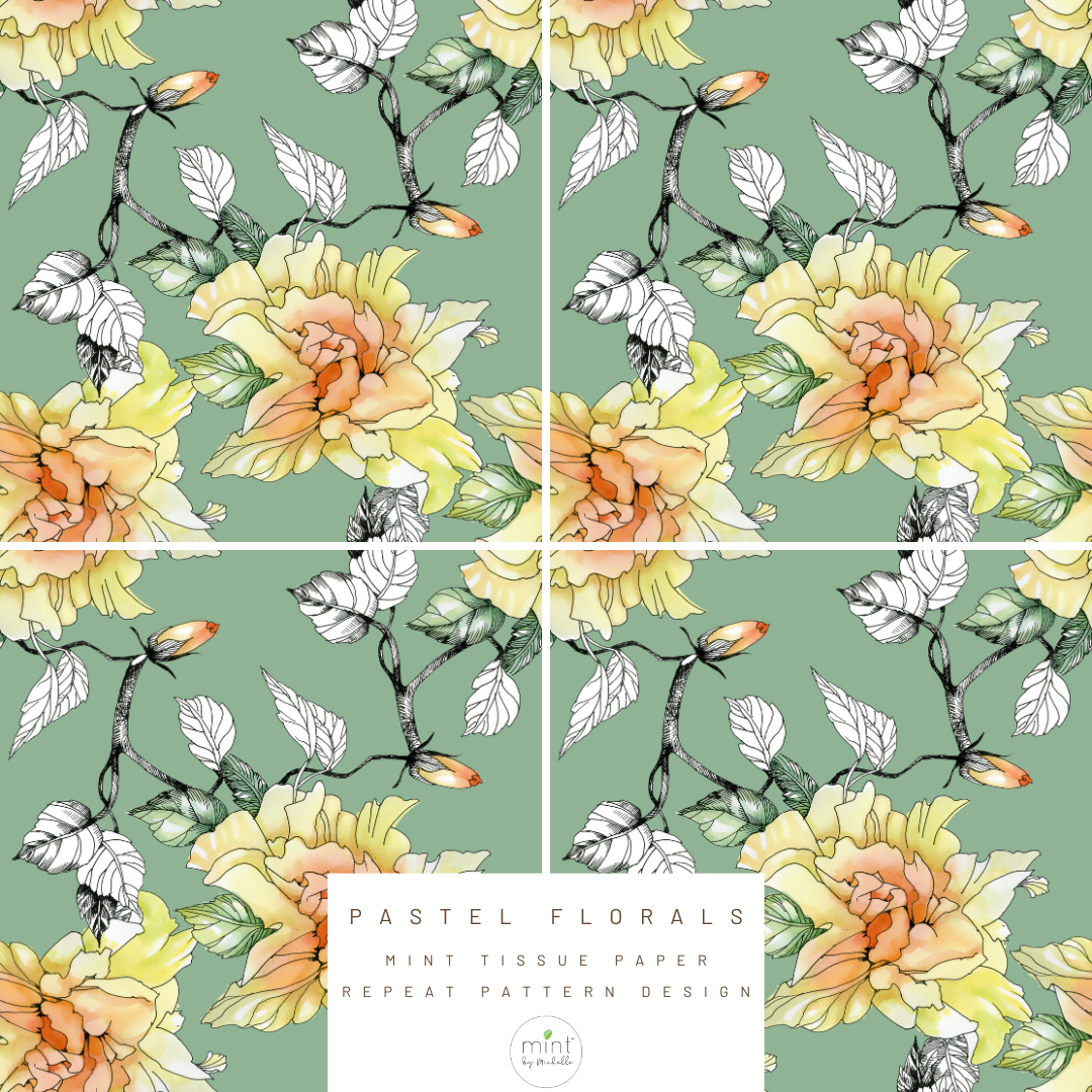 Mint by Michelle – Großhandel Seidenpapier – Pastellblumen - Minzseidenpapier1