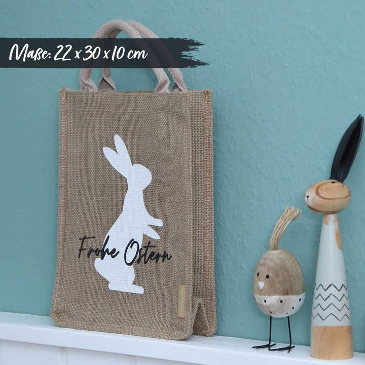 Sac en jute pour Pâques – joyeuses Pâques, 22 x 30 x 10 cm pour la vente par Papierdrachen