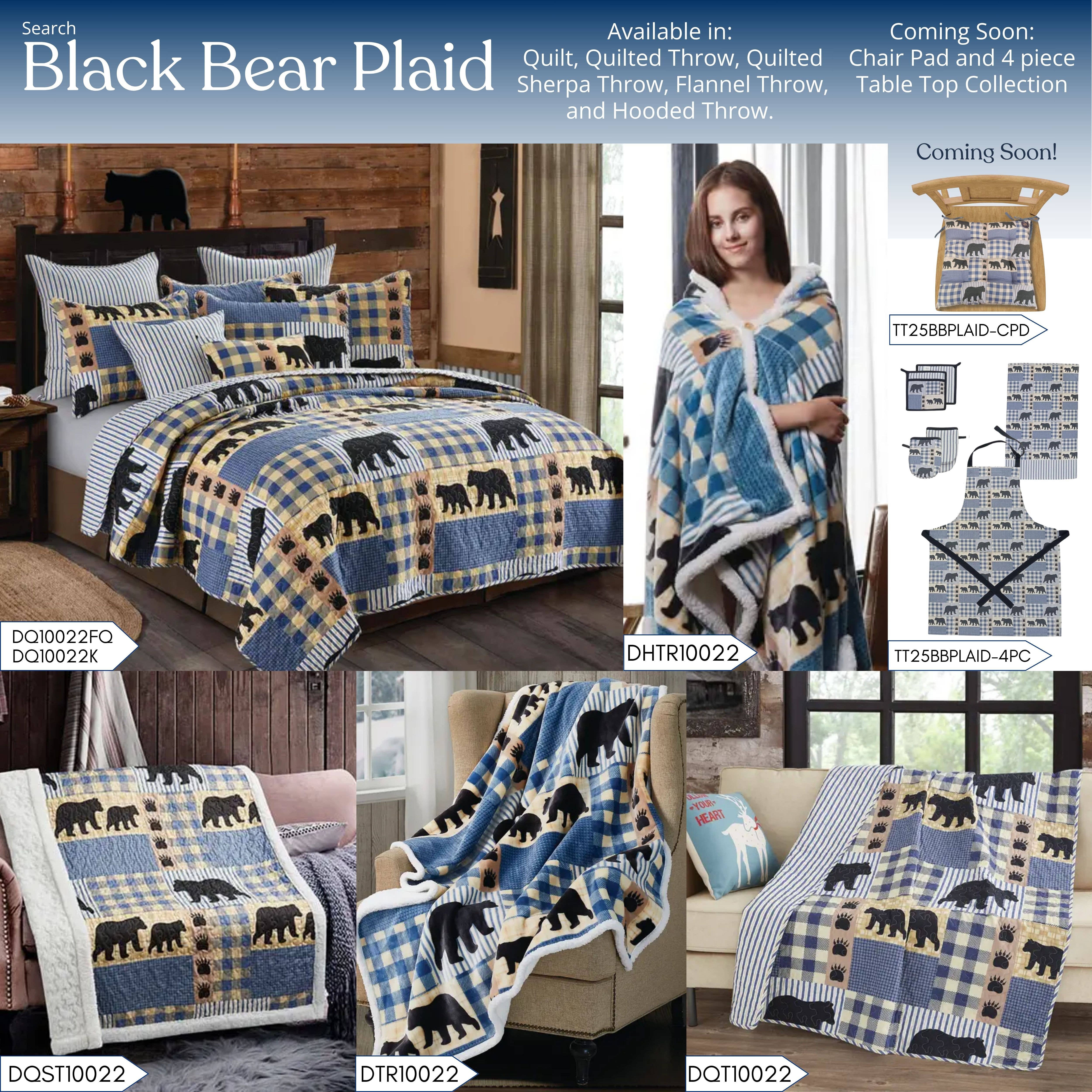 Duke Imports - Vendita all'ingrosso Plaid - Coperta in Flanella Sherpa "Black Bear Plaid Blue" 50"x60"4