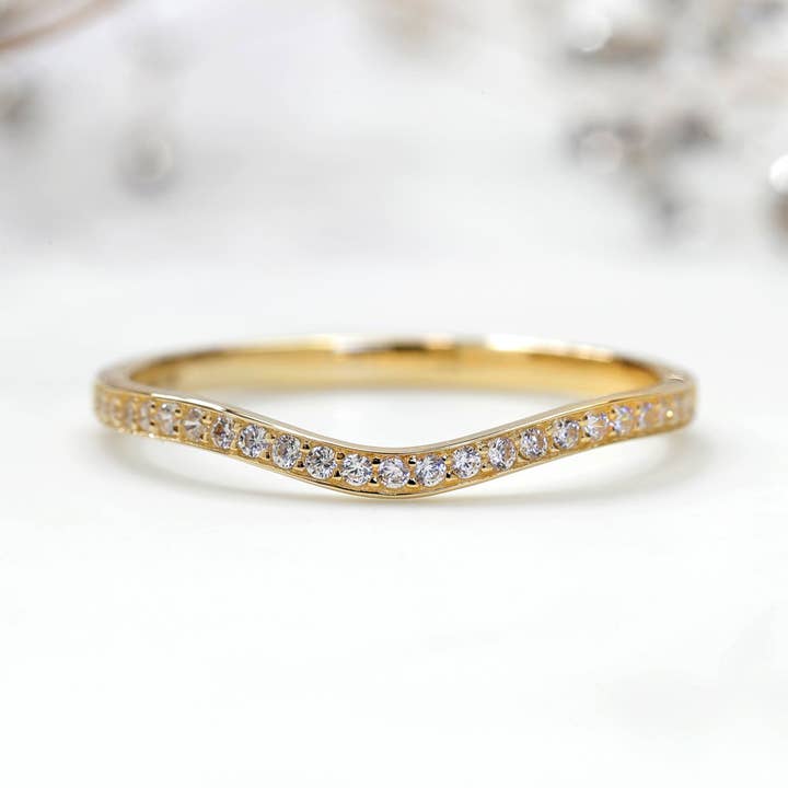 Double Accent - Wholesale Band/Stacked Ring - Evermore Trace Curve Ring – 14K Gold Half-Eternity4