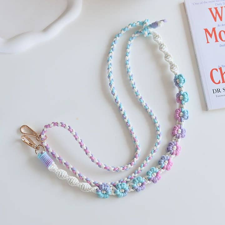 Macrame blommönster snodd kamerarem, telefonrem för wholesale av Weavey Studio