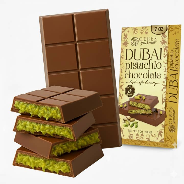Dubai Chocolate Pistachio Bar 7 oz- Gift-Ready for Christmas for wholesale by Ceres Gourmet