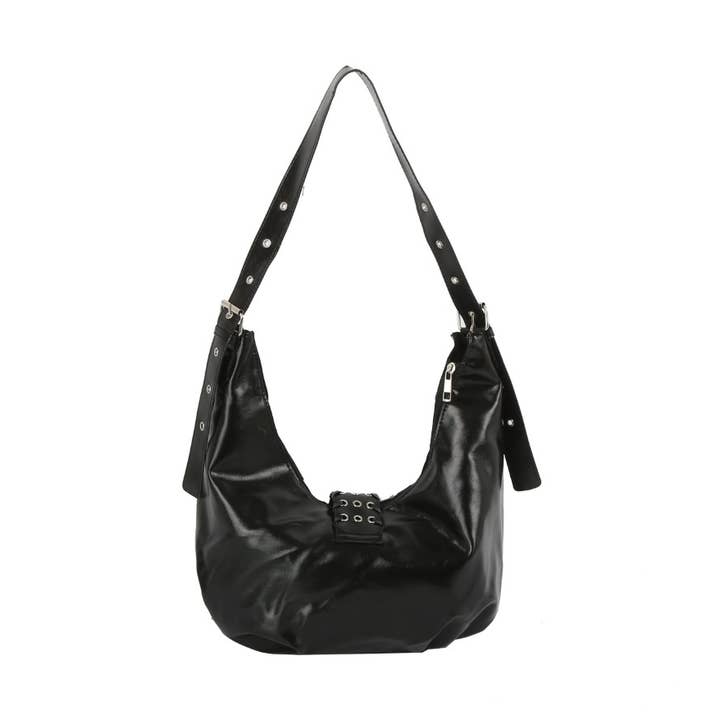 Bolso de Hombro de Cuero con Cinturón de Ojales y Múltiples Cremalleras para venta al por mayor de Collections by Fame Accessories