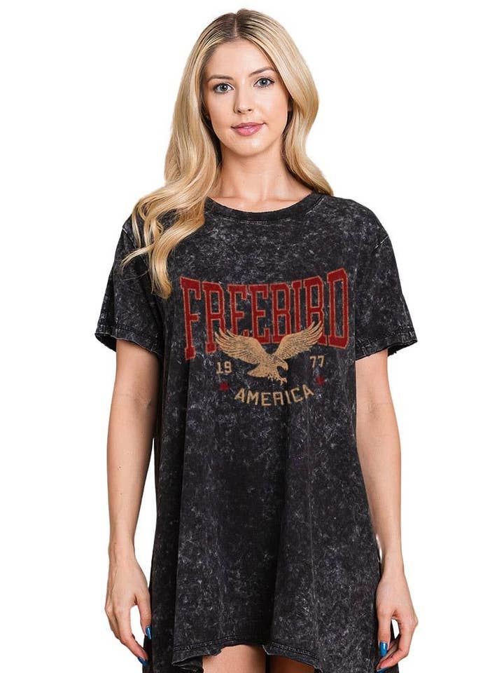 Tunique graphique vintage américaine Free Bird 1977 délavée pour la vente par Foryeri