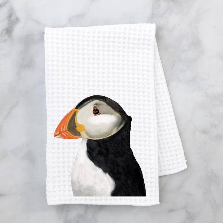Puffin Kitchen Towel for wholesale by MerikaArt