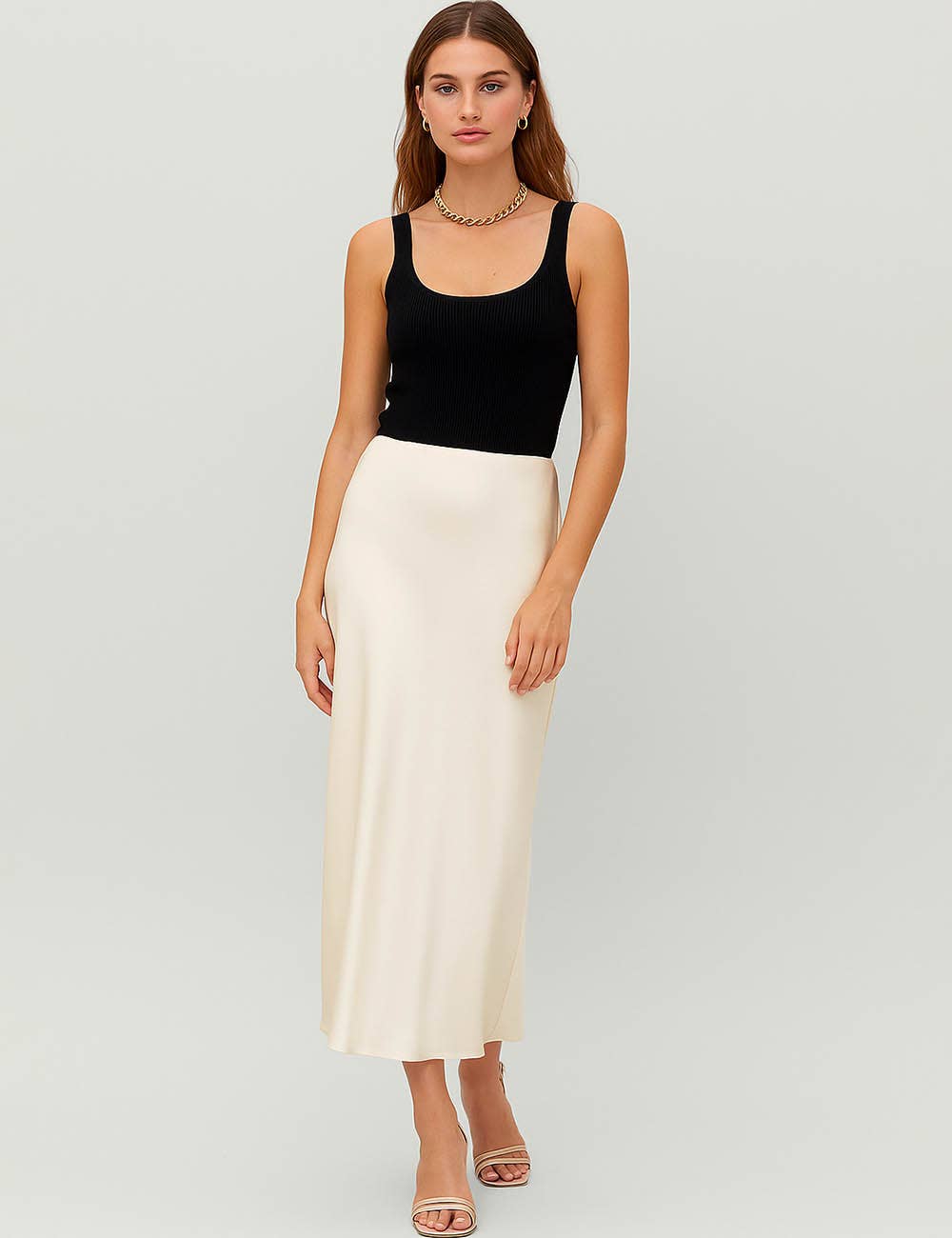 Sweetkama – wholesale Skirt – Women’s – Ladies Solid Color Satin Midi Skirt 551523