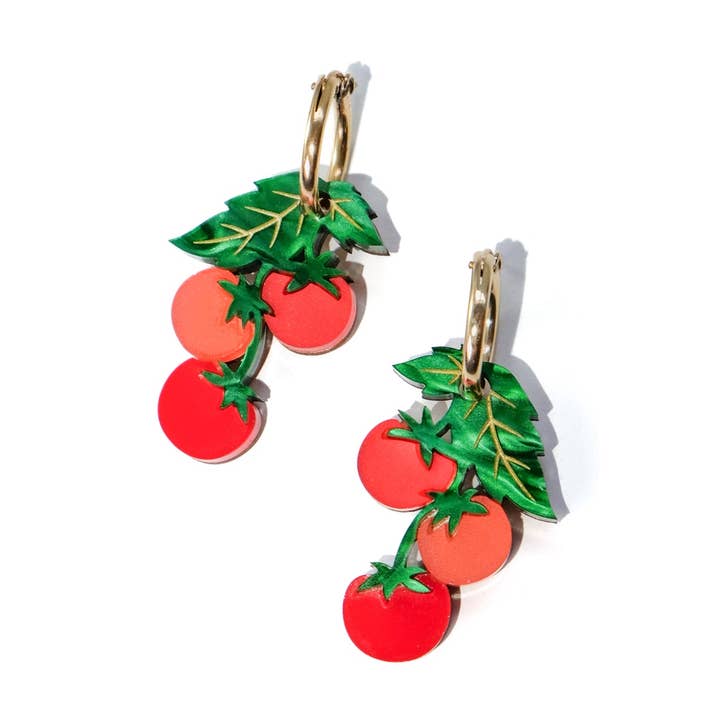 Tomato On-The-Vine dangly hoop earrings for wholesale by By Chavelli