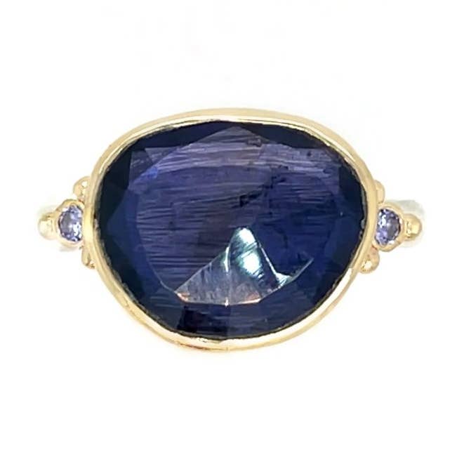 Iolite ring with Tanzanites in 14k gold and sterling silver for wholesale by Emily Amey Jewelry