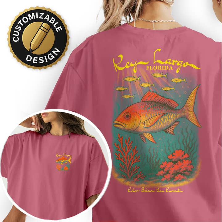 Textile Graphix - Wholesale Screen Printed T-Shirt - Women's - Vintage Key Largo Florida T-Shirt – Tropical Reef Fish & Coral Graphic, Underwater Ocean Wildlife Souvenir Tee5