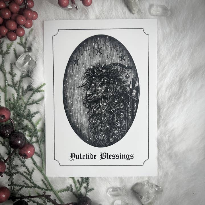 Caitlin McCarthy Art - Wholesale Season's Greetings Card - Yule Goat Holiday Card - Pack of 10 Cards - Winter Solstice2