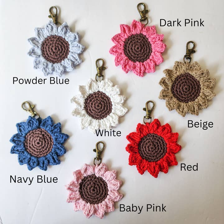 Handmade By Uruba - Wholesale Keychain – Women's - Handwoven Crocheted Sunflower Keychain, Vibrant Floral Charm7