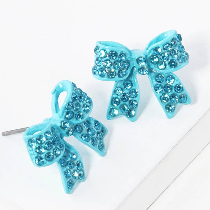 Fashion City - Wholesale Stud/Post Earrings - Rhinestone Bow Shape Post Earrings