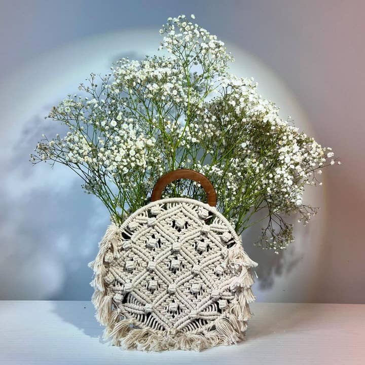 Magid Natural Cotton Macrame Fringe Circle Handbag for wholesale on Faire2
