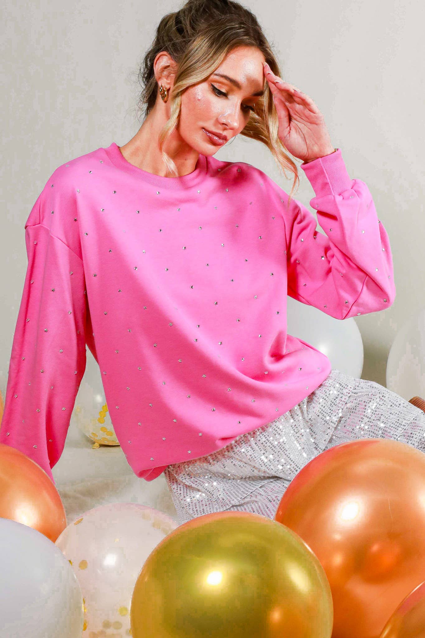 Vine & Love - Wholesale Sweatshirt - Women's - Rhinestone Accent Knitted Sweater Top VT814579