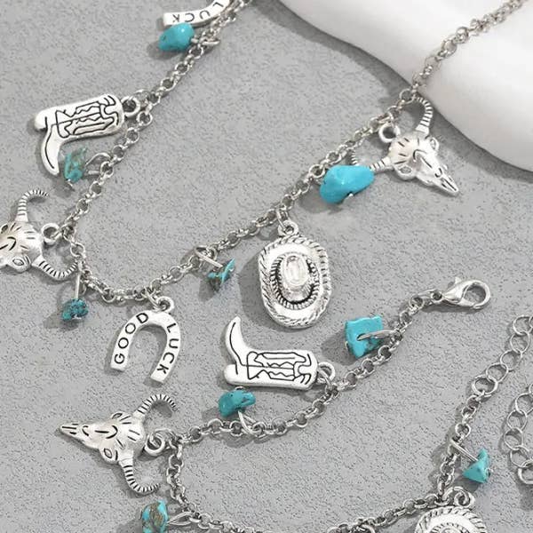 Gray Western Cowgirl Necklace and Bracelet Set ZK2557 for wholesale on Faire