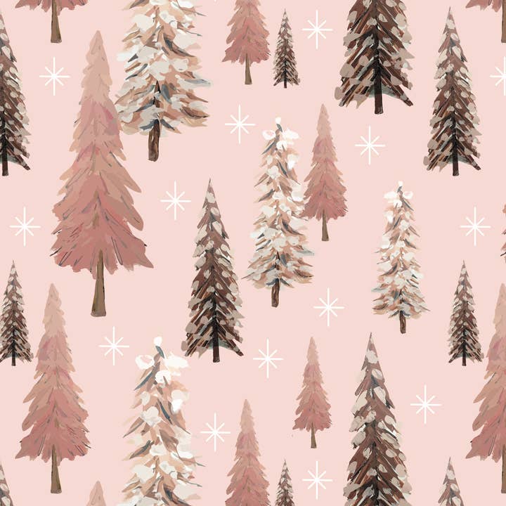 Stesha Wrapt - Vente Feuille de papier cadeau - Papier cadeau de Noël aux sapins roses2