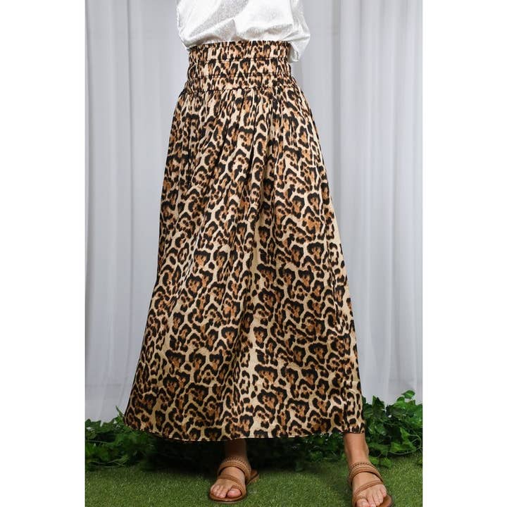 Leopard Printed High Waisted Pleated Maxi Skirt for wholesale by BNS