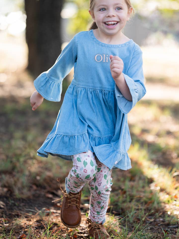 Blue Girls Light Wash Denim Stretch Denim High Low Ruffle Tunic
for wholesale on Faire7