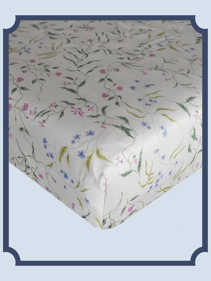 Bridgerton Fitted Sheet made with Liberty Fabric REGAL BLOSSOM GREEN for wholesale by Coco & Wolf