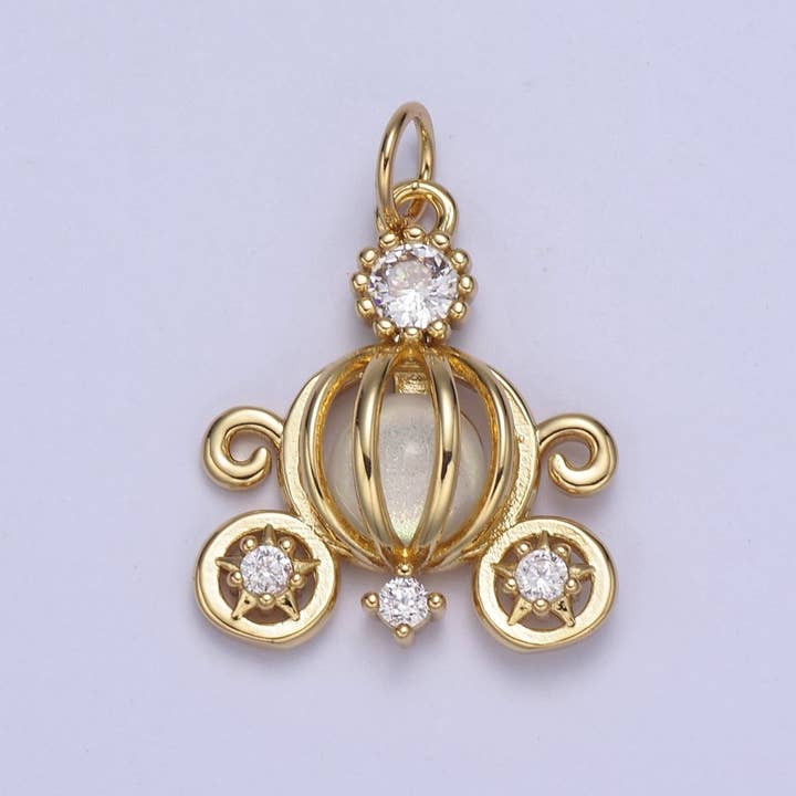 14K Guld Fyldt Månesten Ædelsten Åben Vogn Charm i Guld & Sølv | N871 for engroshandel hos Aim Eternal