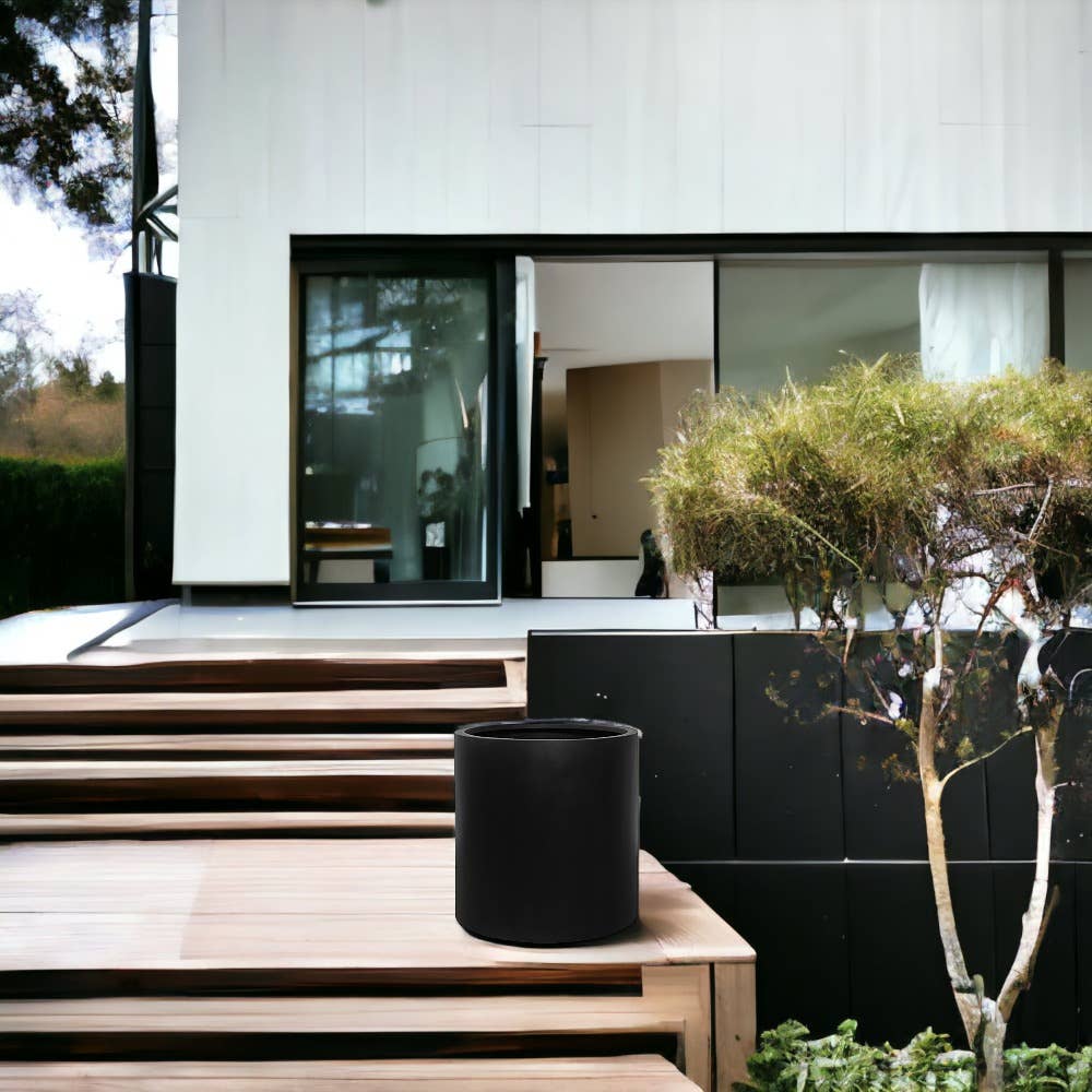 Vasesource - Vente Jardinière - Jardinière ronde en fibre de pierre noire (CAMBRIDGE17BL)2