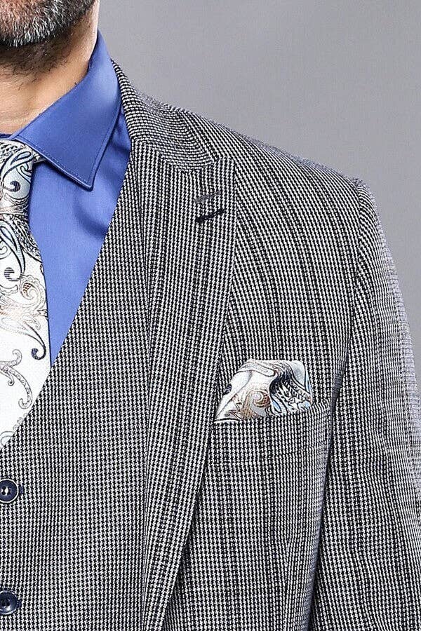 Blu Navy Abito aderente Slim-Fit in tartan blu scuro | Wessi in vendita all'ingrosso su Faire3