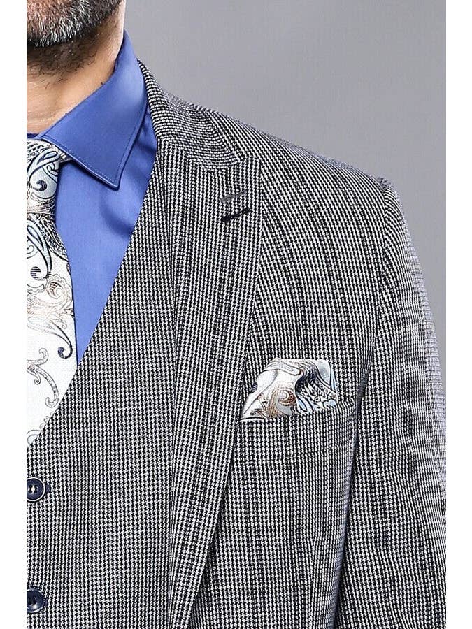 Azul Marino Traje entallado con chaleco azul marino a cuadros | Wessi de venta al por mayor en Faire3