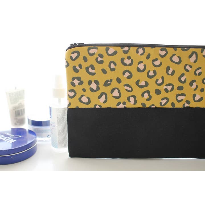 Yellow leopard Maya zip pouch for wholesale by Sabrina Trefle