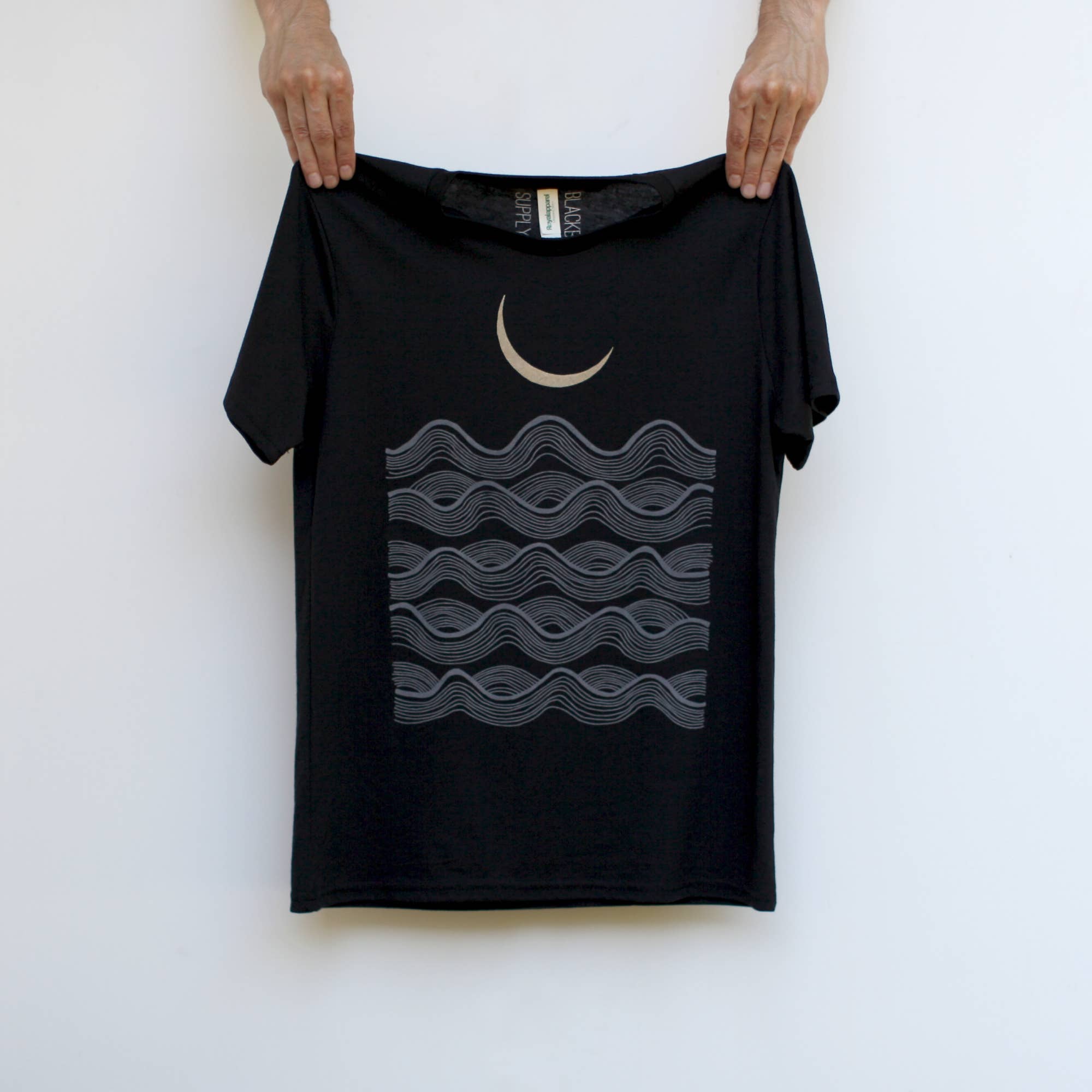 Blackbird Supply Co. - Wholesale Screen Printed T-Shirt - Men's - Full Fathoms Gold Moon and Ocean Waves Mens Tee Solid Black3