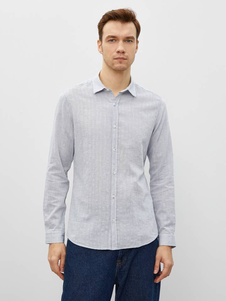 Koton Classic Collar Long Sleeve Men's Shirt -Grey for wholesale by KOTON