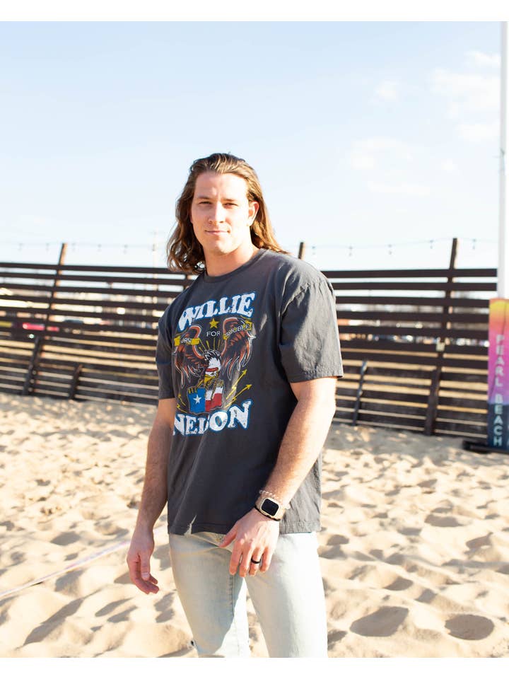 LivyLu - Wholesale Screen Printed T-Shirt - Unisex - Willie Nelson Born For Trouble Dark Gray Thrifted Tee2