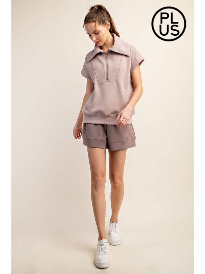 Rae Mode - Wholesale Athletic Top - Women's - PLUS SIZE MODAL SCUBA SHORT SLEEVE QUARTER ZIP TOP11