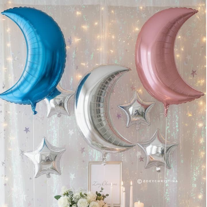 Crescent Moon Foil Balloon – 3 Color Options for Cosmic for wholesale by Zoey Christina