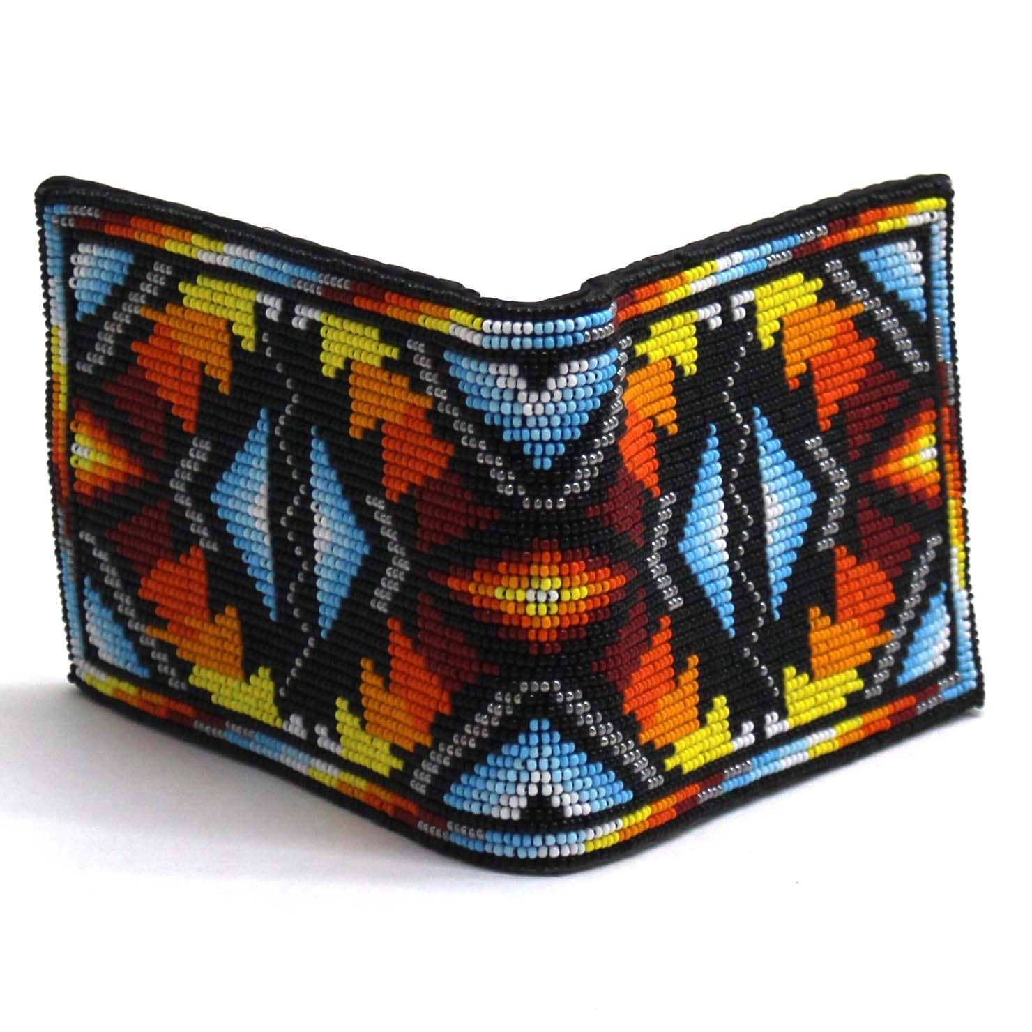 BEADS CORNER - Vente Portefeuille – homme - Portefeuille/bourse pour homme en cuir véritable fait main avec perles, style amérindien - Marron Jaune Feu9