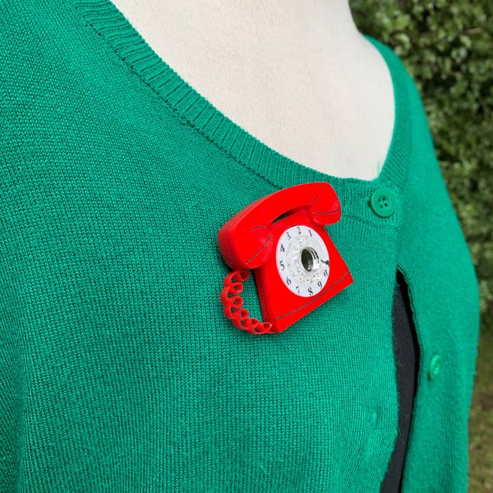Birdie Bananas - Wholesale Brooch - Red Retro Telephone Brooch