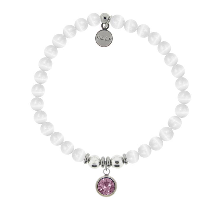 February Amethyst Crystal Charm Charity Bracelet for wholesale by H.E.L.P