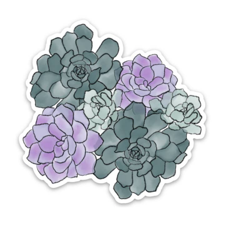 Adesivo in vinile ad acquerello con piante grasse 3x3 pollici per il tuo laptop, Hydroflask, bottiglia d'acqua, agenda o bullet journal, decalcomania floreale. per la vendita all'ingrosso da parte di Sagie May Design Co