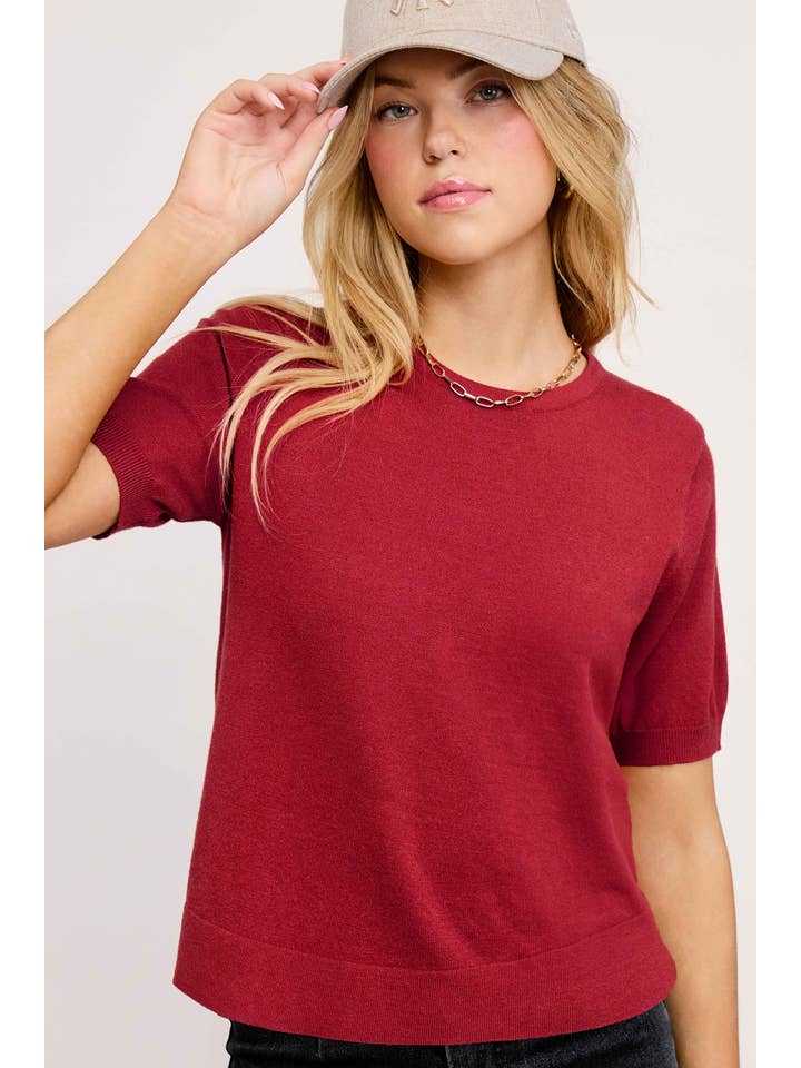 La Miel - Vente Pull en maille – femme - Haut en tricot extensible basique à manches courtes et bouffantes MCS360014