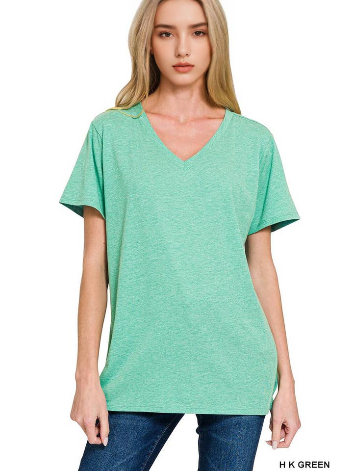 42POPS - Wholesale Knit Top - Women's - 1009 Cotton Short Sleeve Boyfriend  V Neck Tee  SI-2393813
