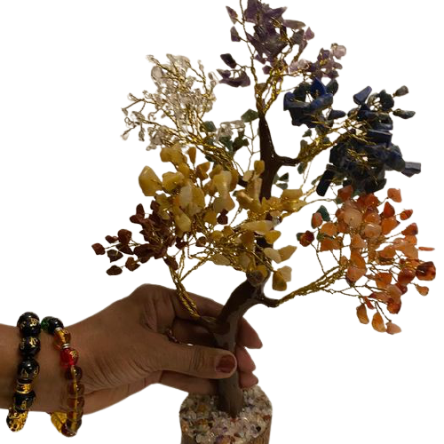 jiomind - Wholesale Spiritual Stone/Crystal - Seven Chakra Gemstone Tree (300 chips, golden wire)2